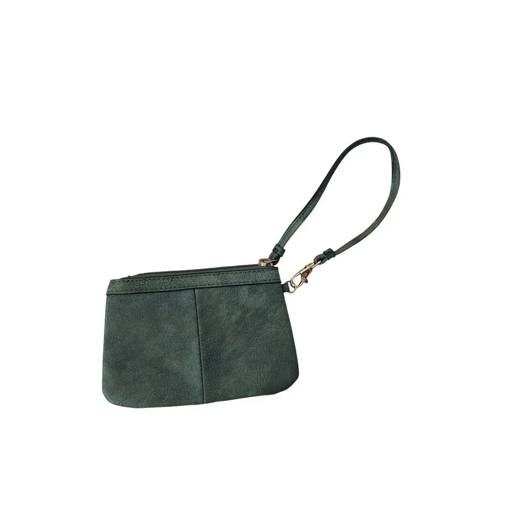 Wilsons Leather Green Textured Leather Wristlet‎ Pouch Zip Clutch Bag